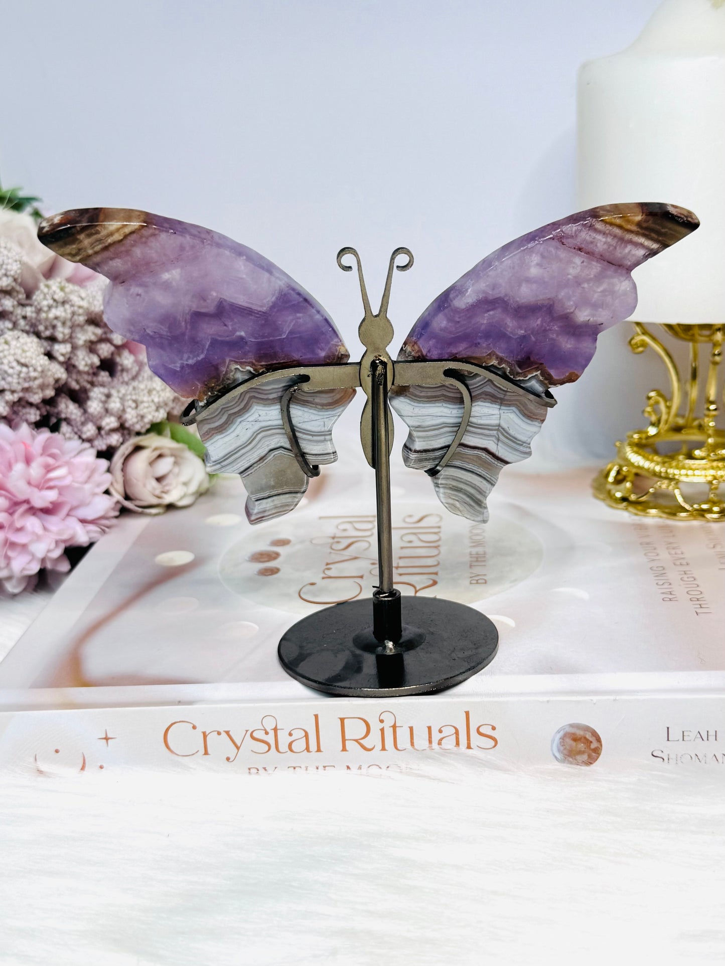 Crazy Lace Amethyst Wings on Stand 11cm