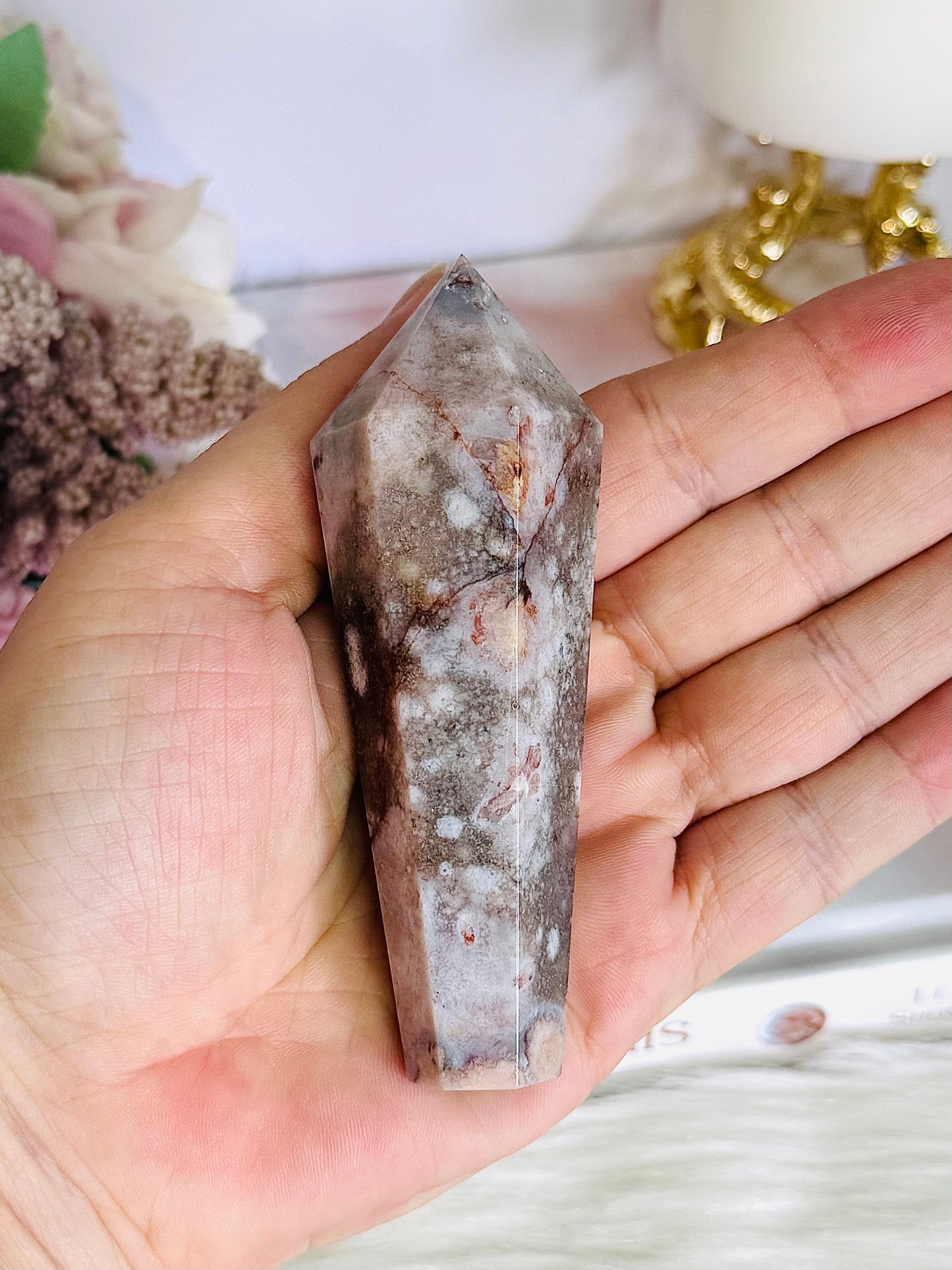 Beautiful 9.5cm Druzy Black Cherry | Flower Agate Wand | Tower