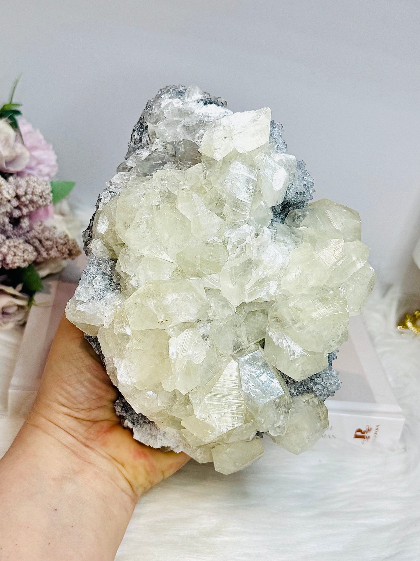 Huge Calcite Freeform on Timber Stand 1.9KG