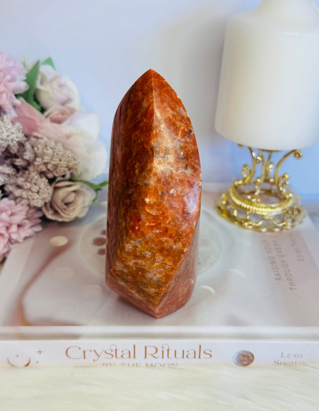 Incredible Large Chunky 14cm Sunstone Carved Flame | Freeform