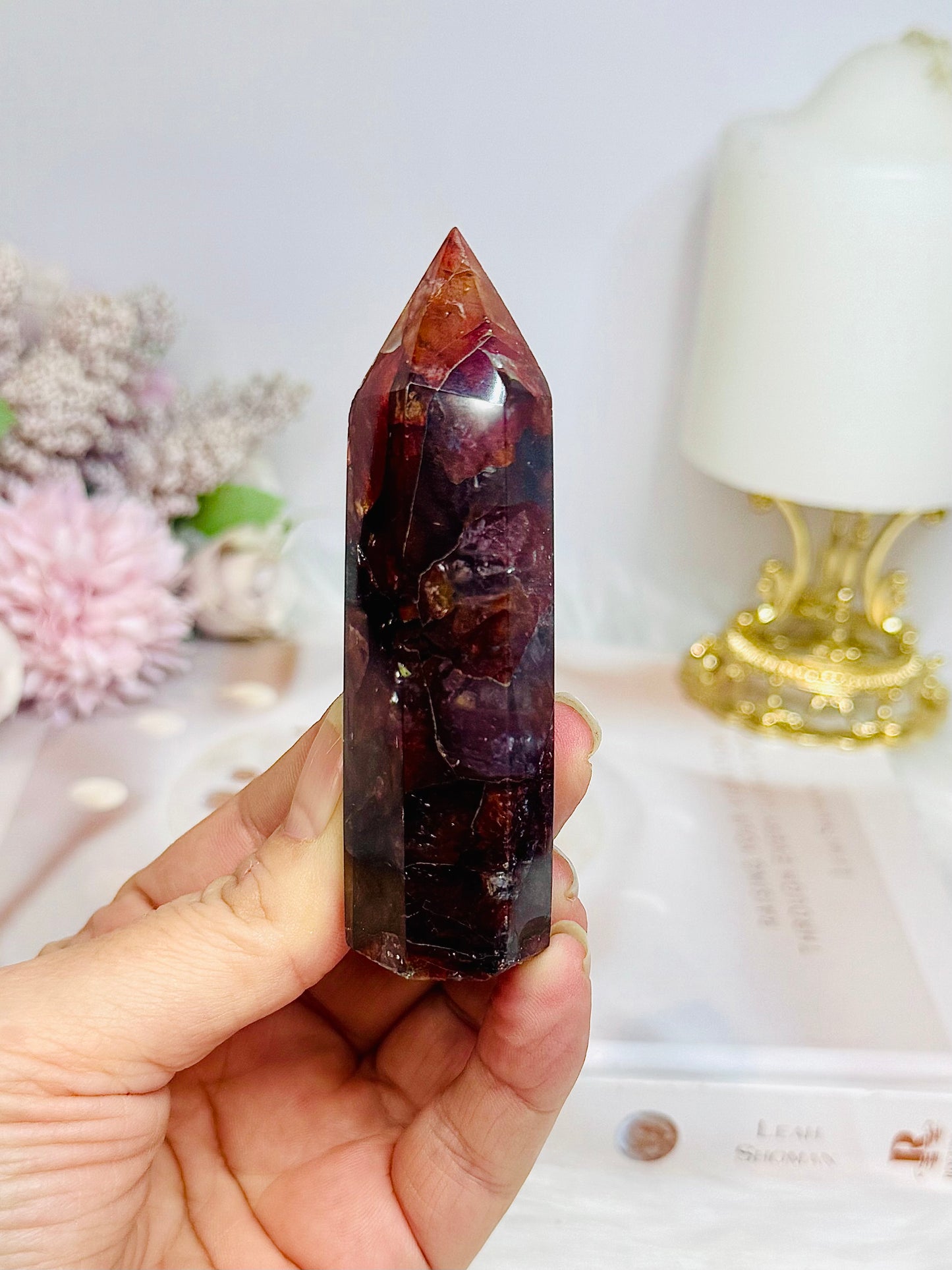 High Grade Fire Quartz Tower with Rainbows 8.5cm
