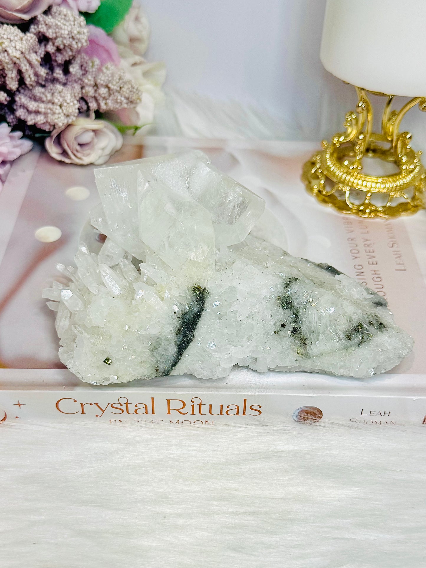 High Grade Clear Quartz Natural Cluster with Pyrite Inclusions 14.5cm 446g