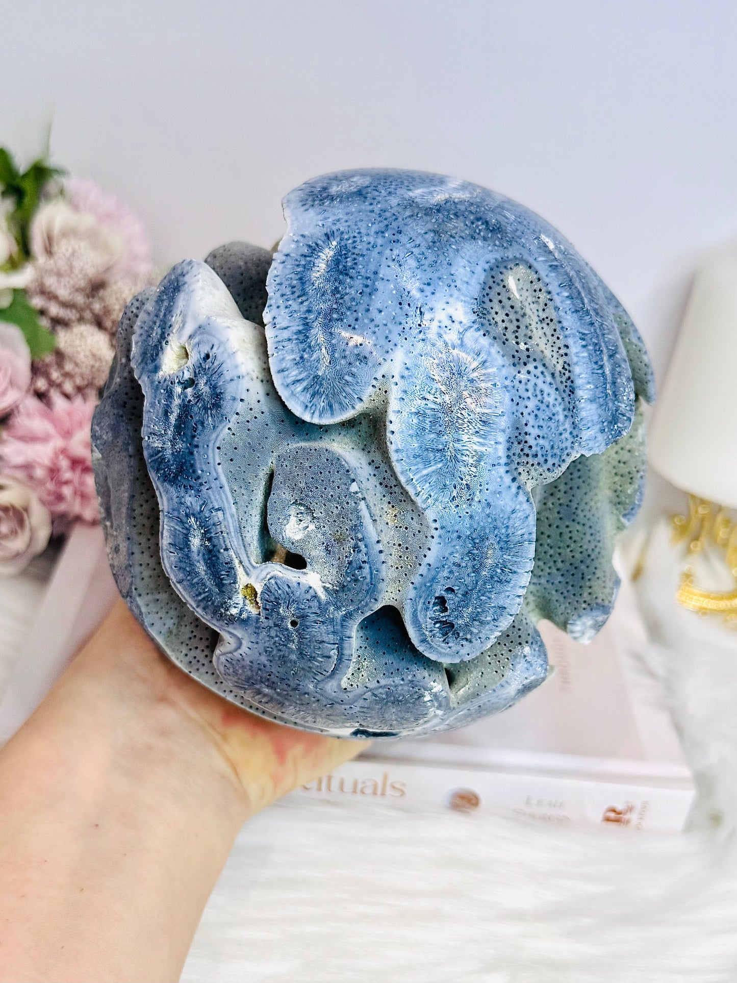 Huge Rare Natural Blue Coral Fossil Sphere 2.16KG