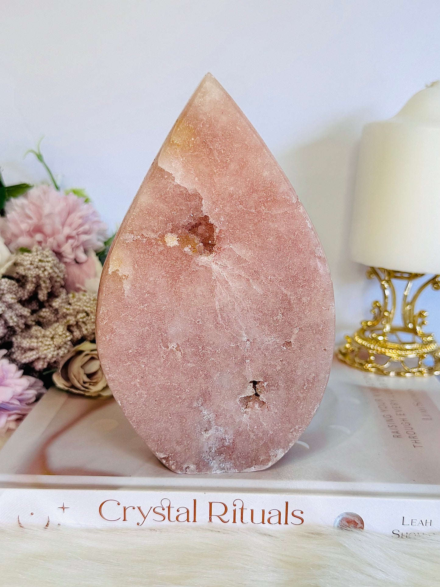 Large Chunky 15cm Pink Amethyst Druzy Carved Flame | Freeform