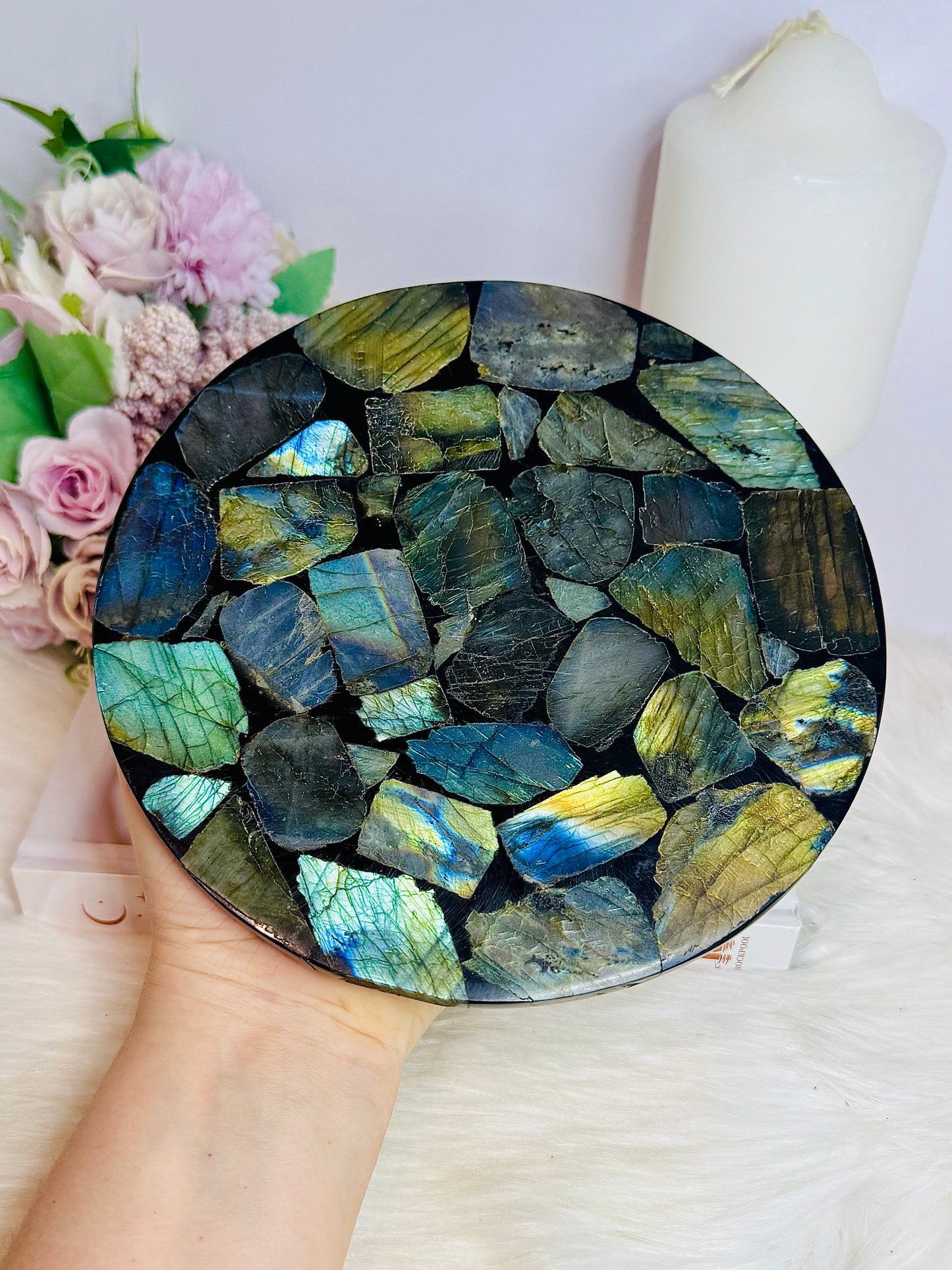 Large Labradorite Plate on Stand 440g 15cm