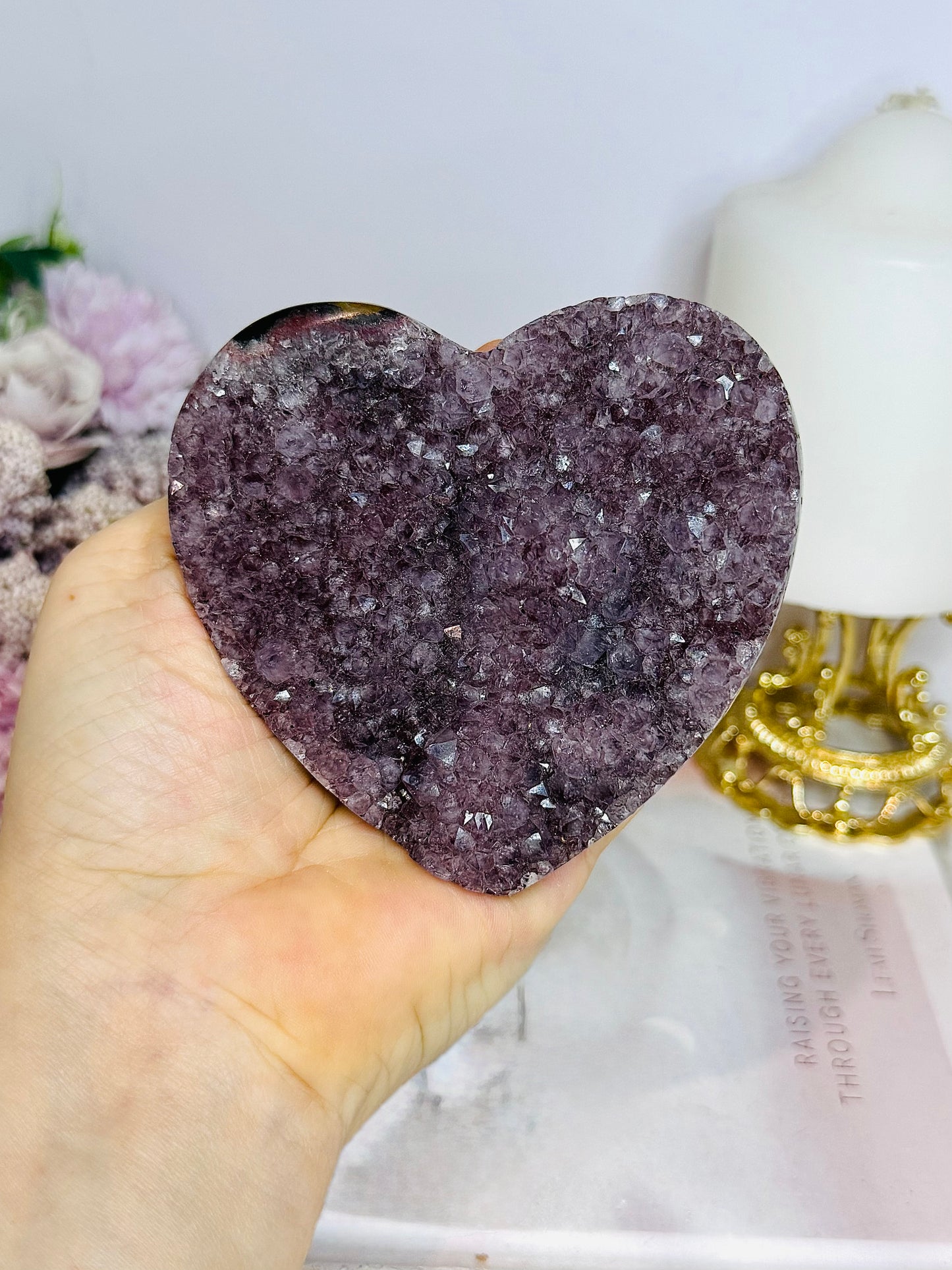 Amethyst Druzy Carved Heart 9cm 275g