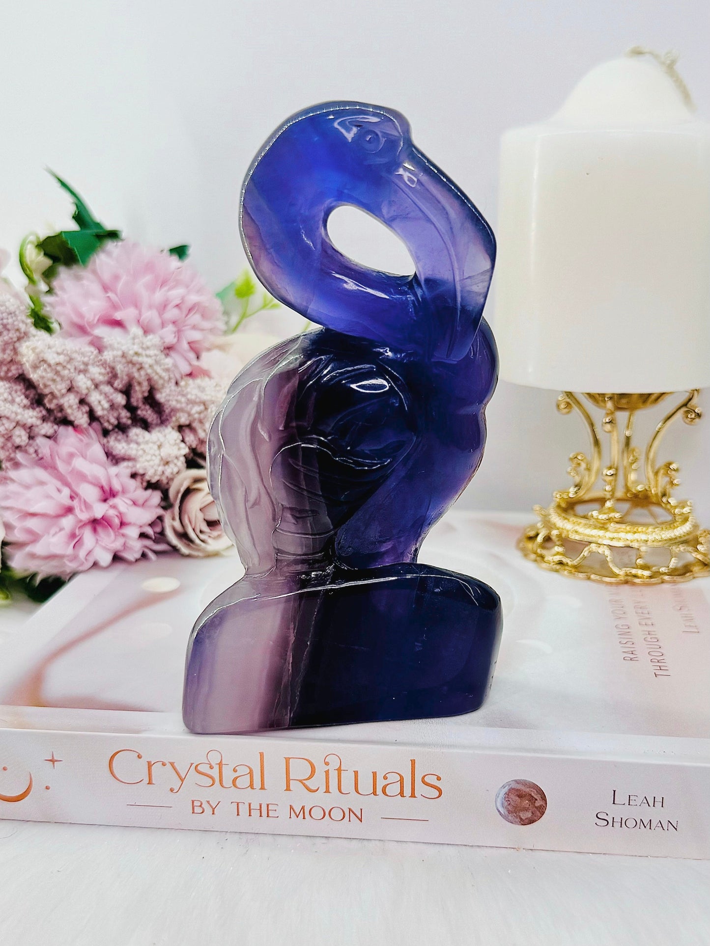 Purple Fluorite Carved Flamingo 510gram 14cm