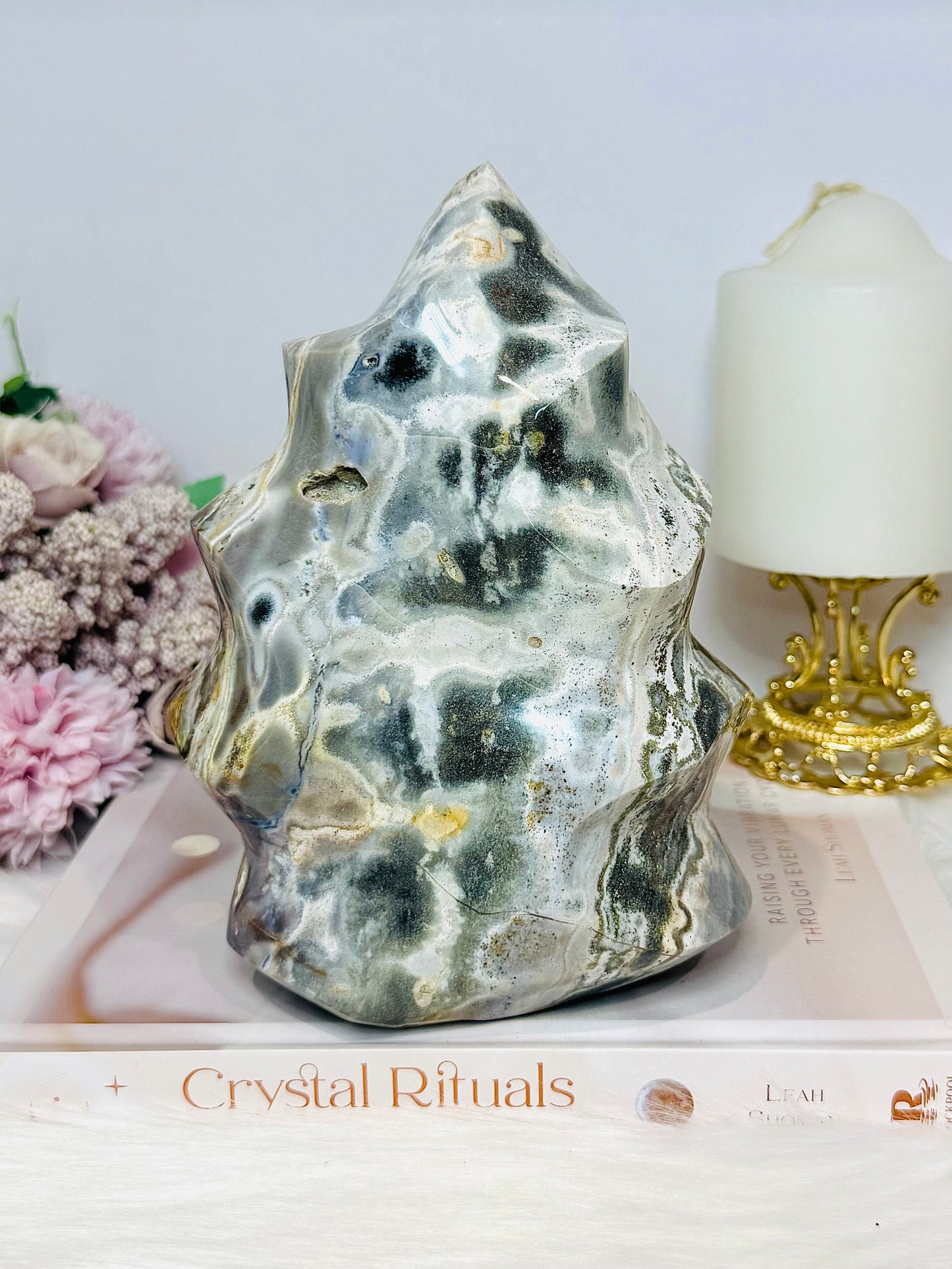 Large Ocean Jasper Carved Flame 17.5cm 1.99KG