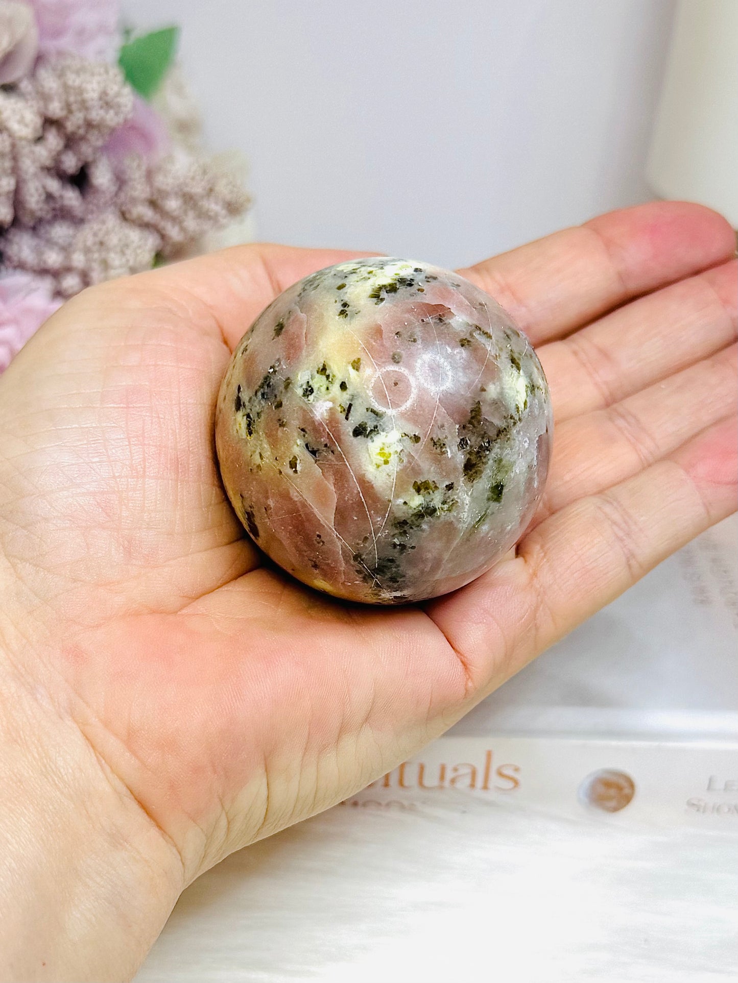 Peach Blossom Tourmaline Sphere On Stand 196g