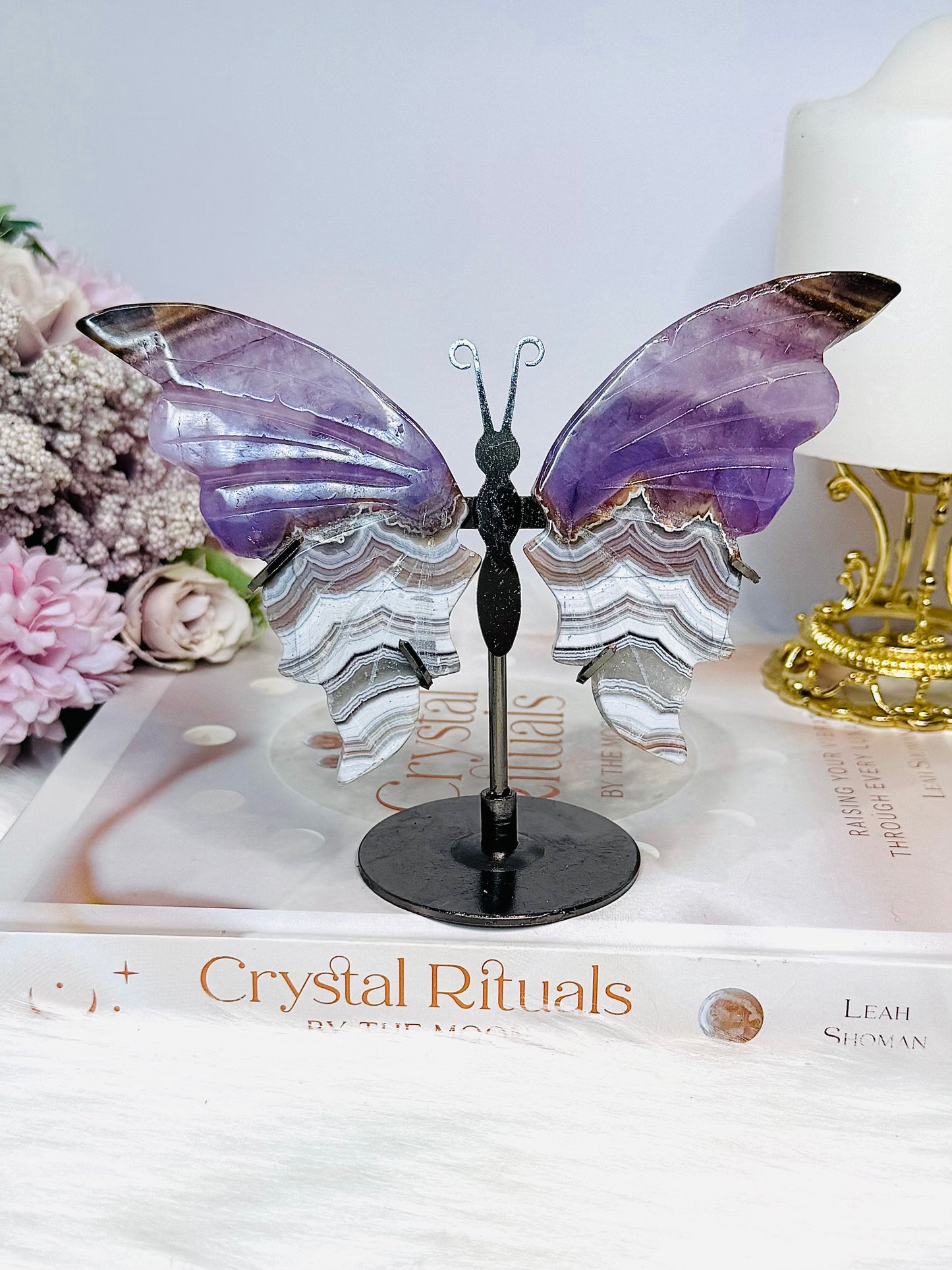 Crazy Lace Amethyst Wings on Stand 11cm