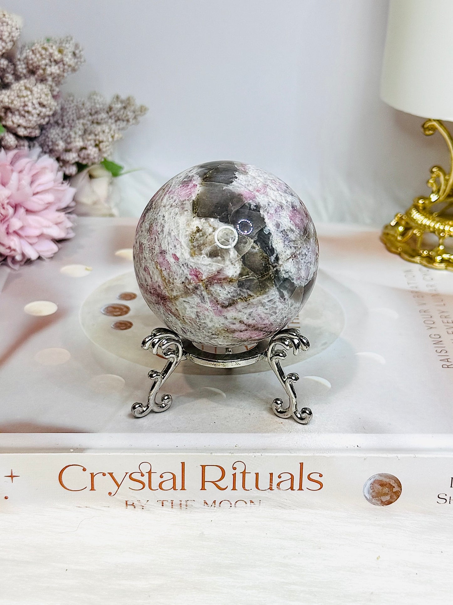 Pink Tourmaline Sphere on Stand 243g