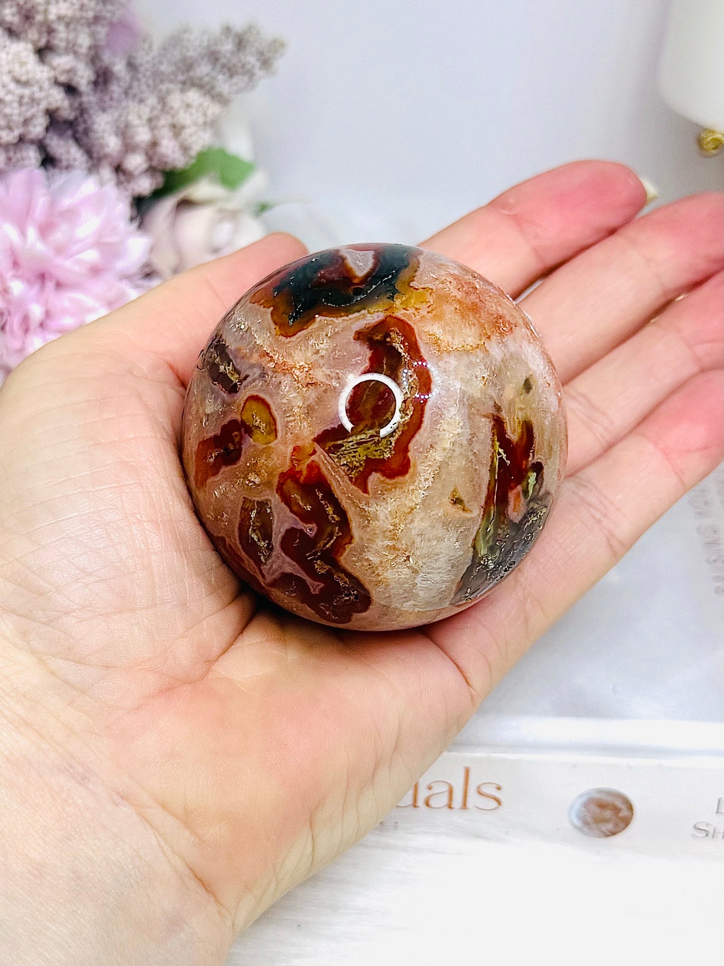 Druzy Red Moss Agate Sphere On Stand 271g