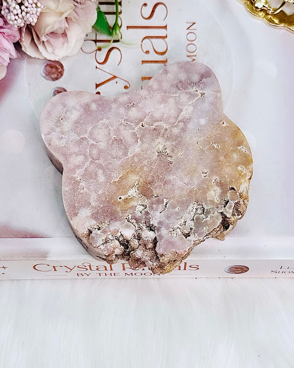 Absolutely Beautiful Chunky Druzy Pink Amethyst Carved Bear Head 8.5cm