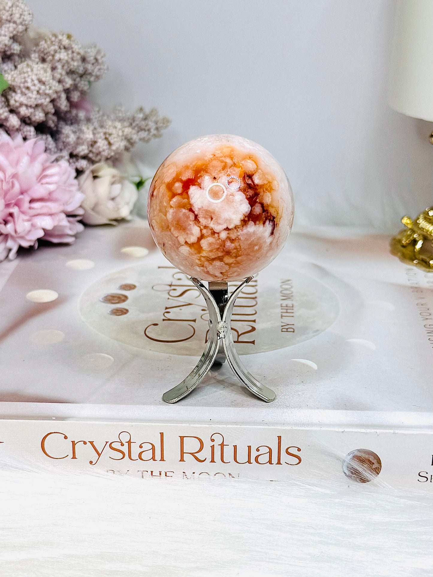 Carnelian Flower Sphere on Stand 106g