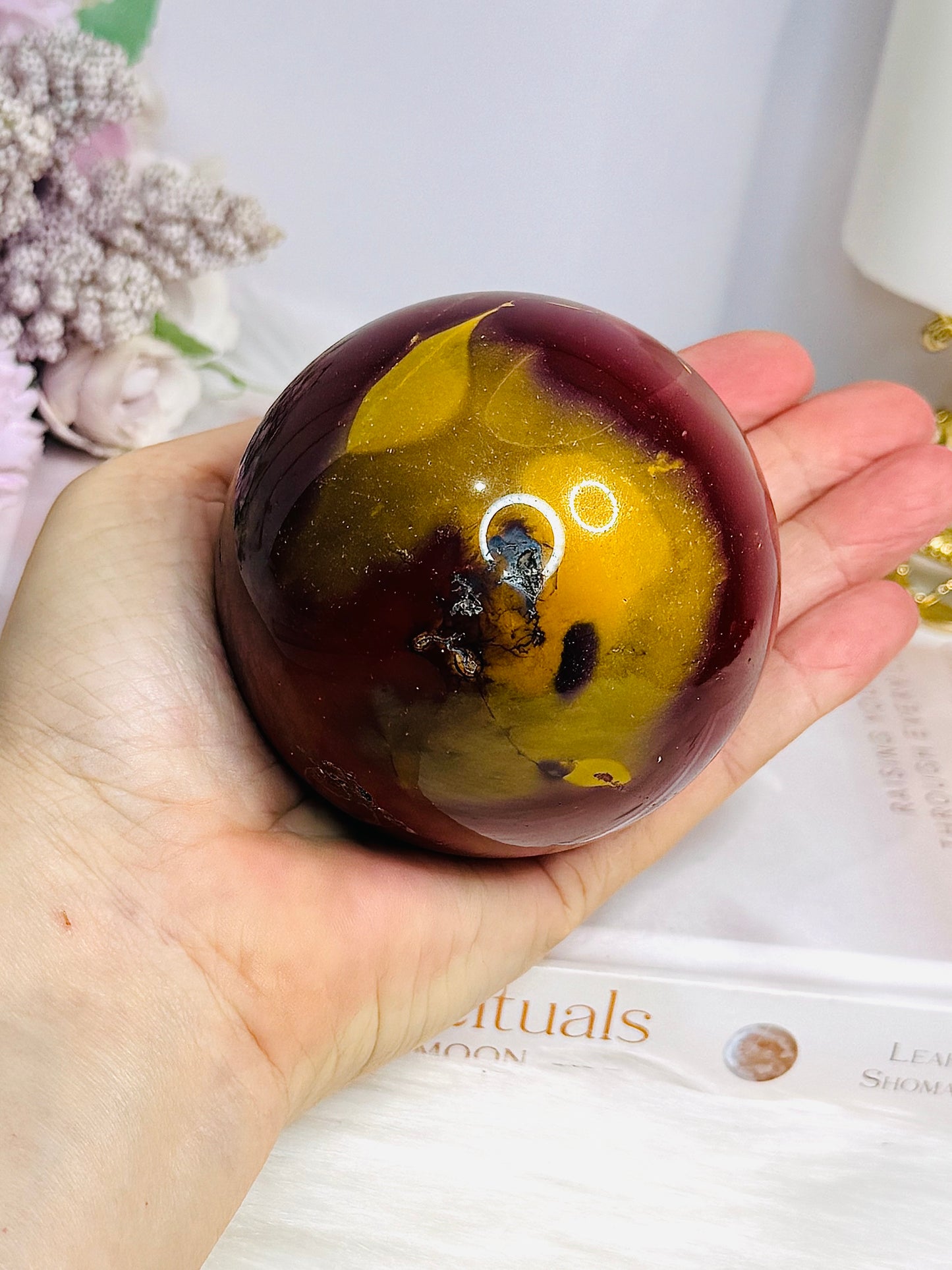 Large Mookaite Jasper Sphere on Stand 604g