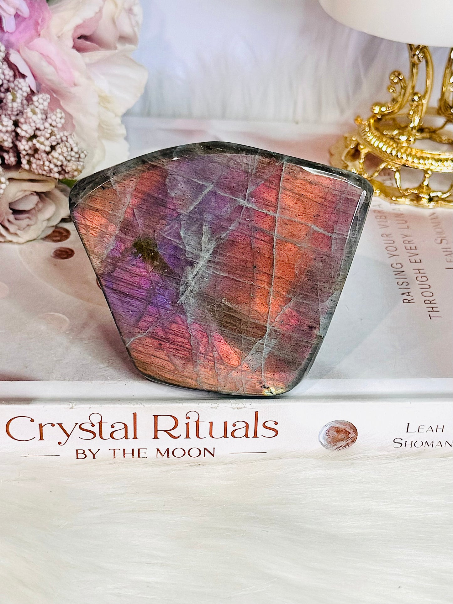 Wow! Incredible Pink, Purple & Orange Flash Natural Labradorite Polished Freeform 324grams