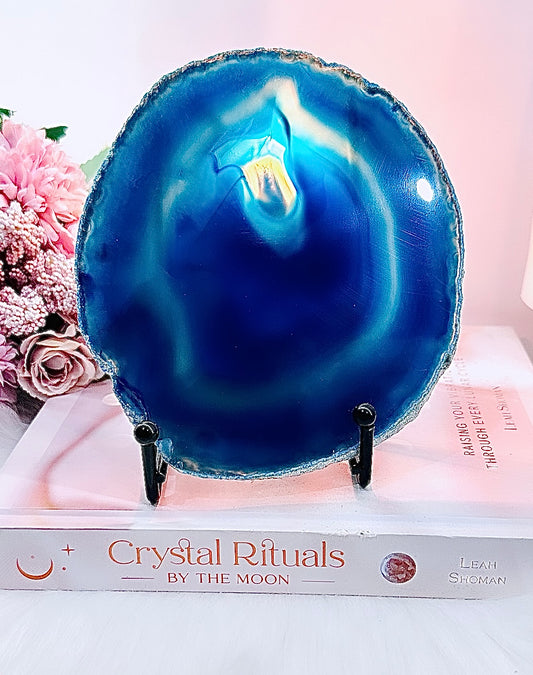 Heals Anger & Tension ~ Gorgeous Blue Large Sliced Brazilian Crystal Agate Lamp Approx 16cm