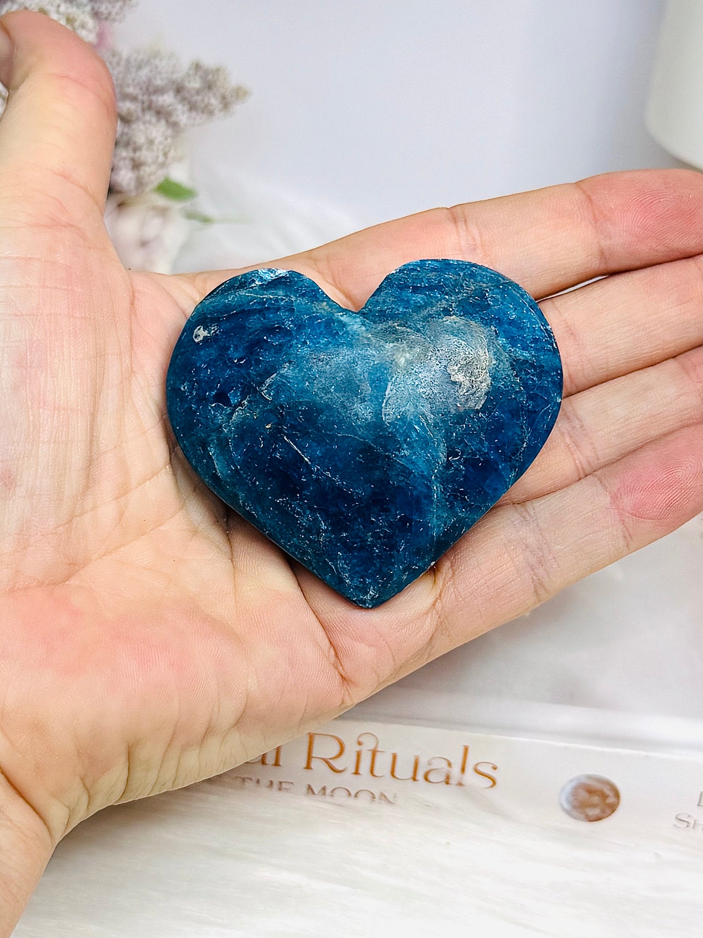 Blue Apatite Puffy Heart on Stand 6cm