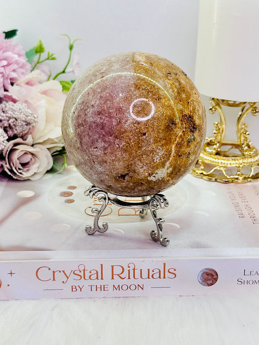 A Powerful Stone ~ Large 746gram Pink Amethyst Druzy Sphere From Brazil On Silver Stand