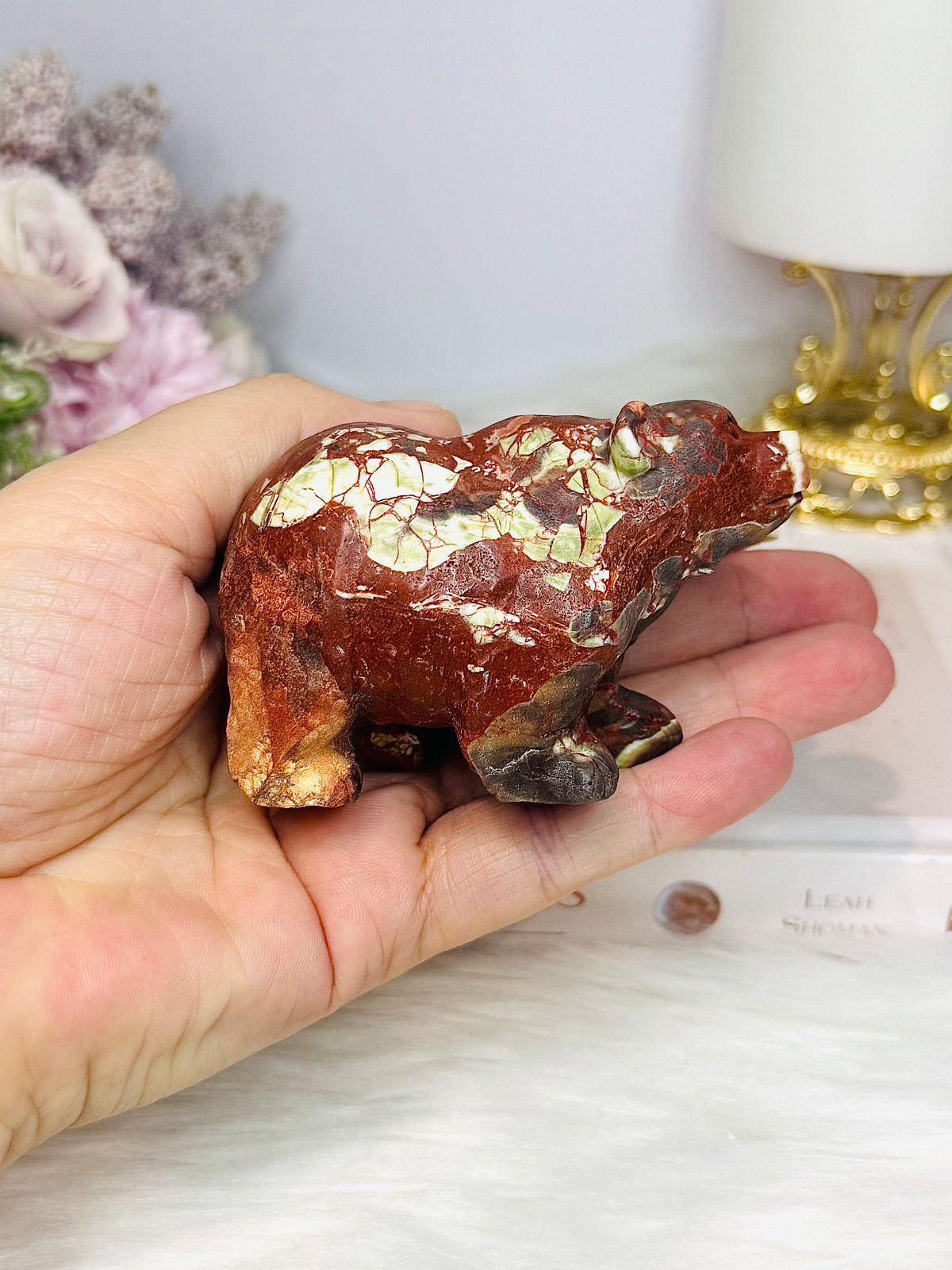Money Agate Polar Bear Carving 8cm