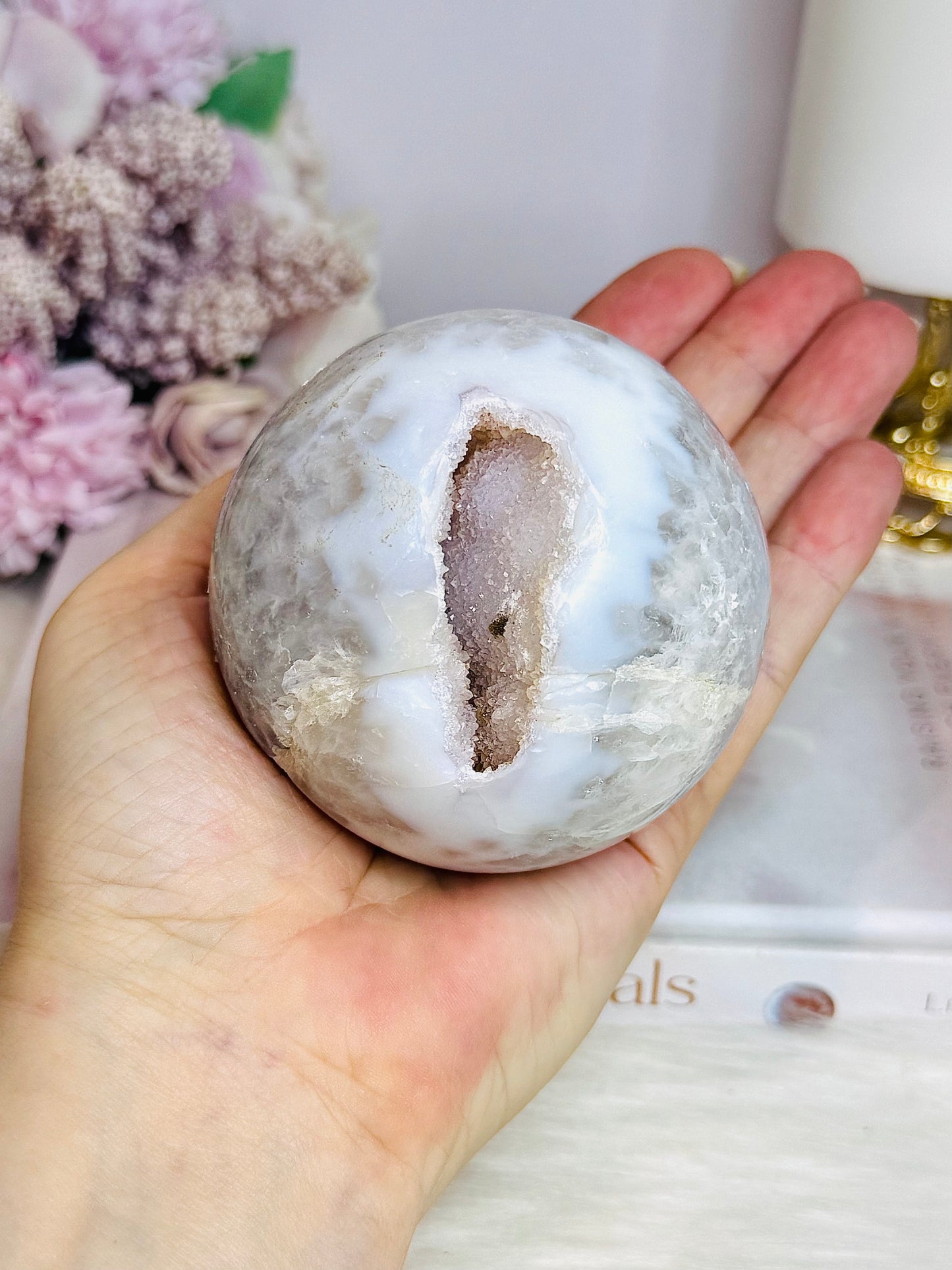 Large Druzy Agate Sphere on Stand 496g