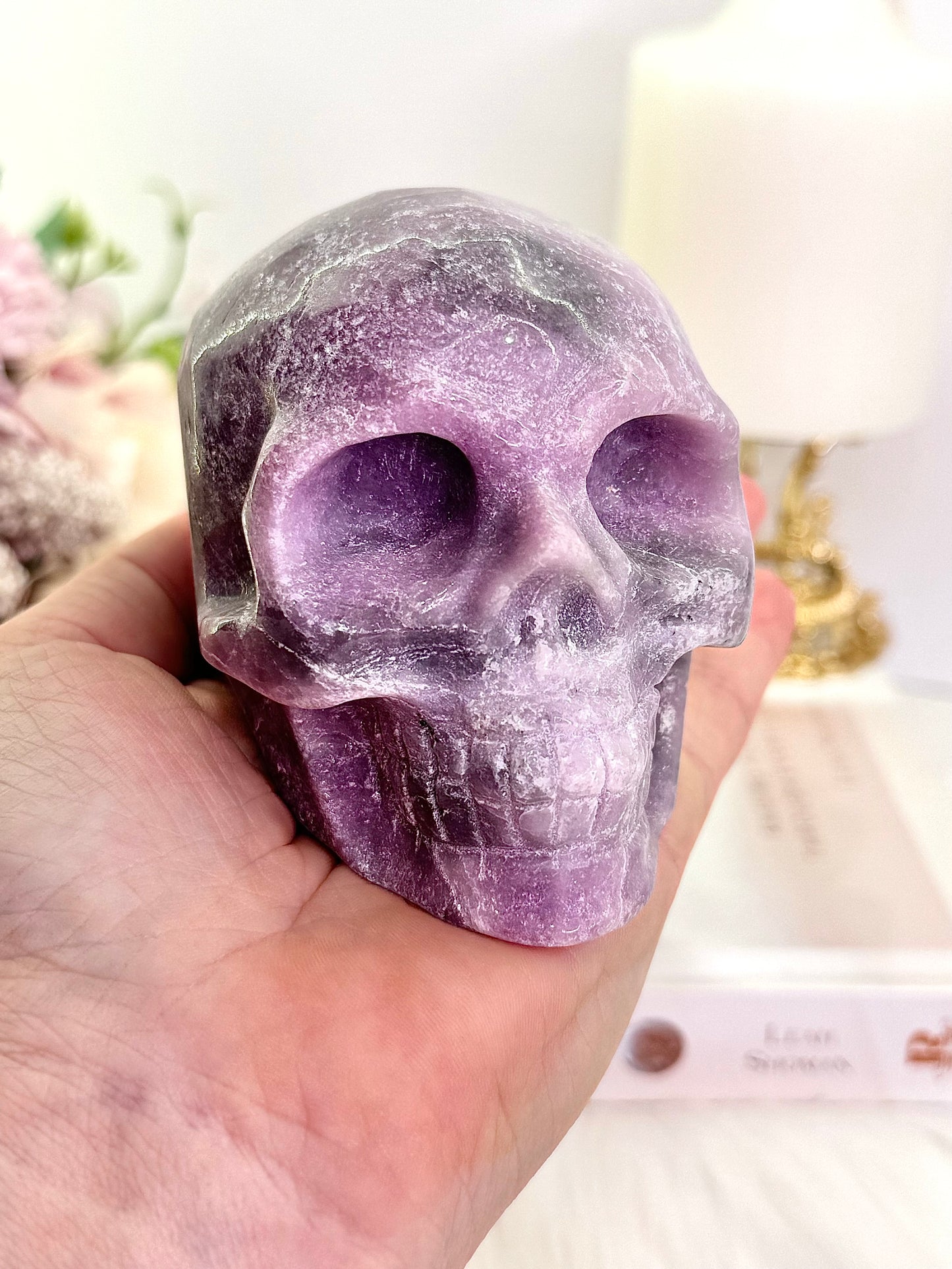 Large Purple Lepidolite Carved Skull 10cm 681grams