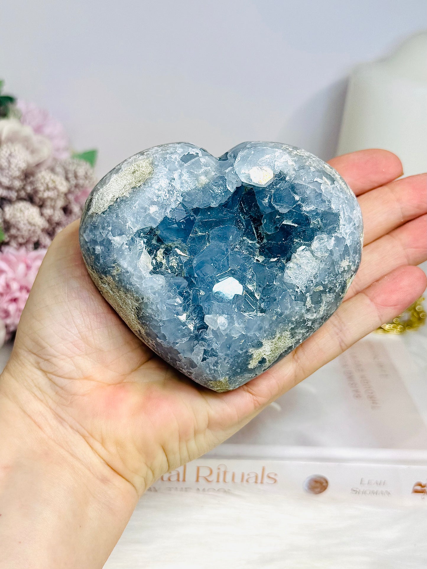 High Grade Blue Celestite Druzy Heart 9cm 663g