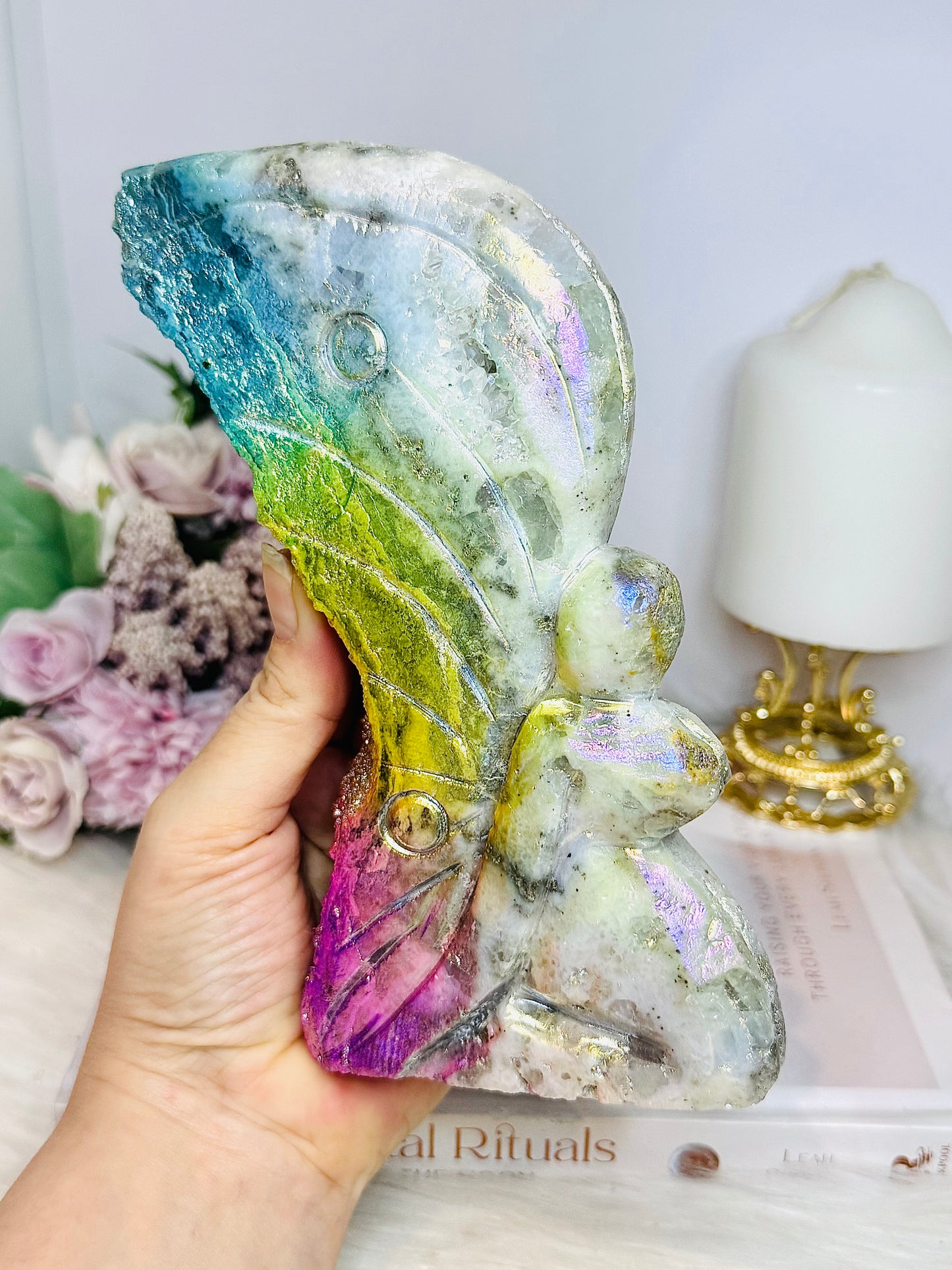 Large Aura Quartz Carved Angel 17cm 710g