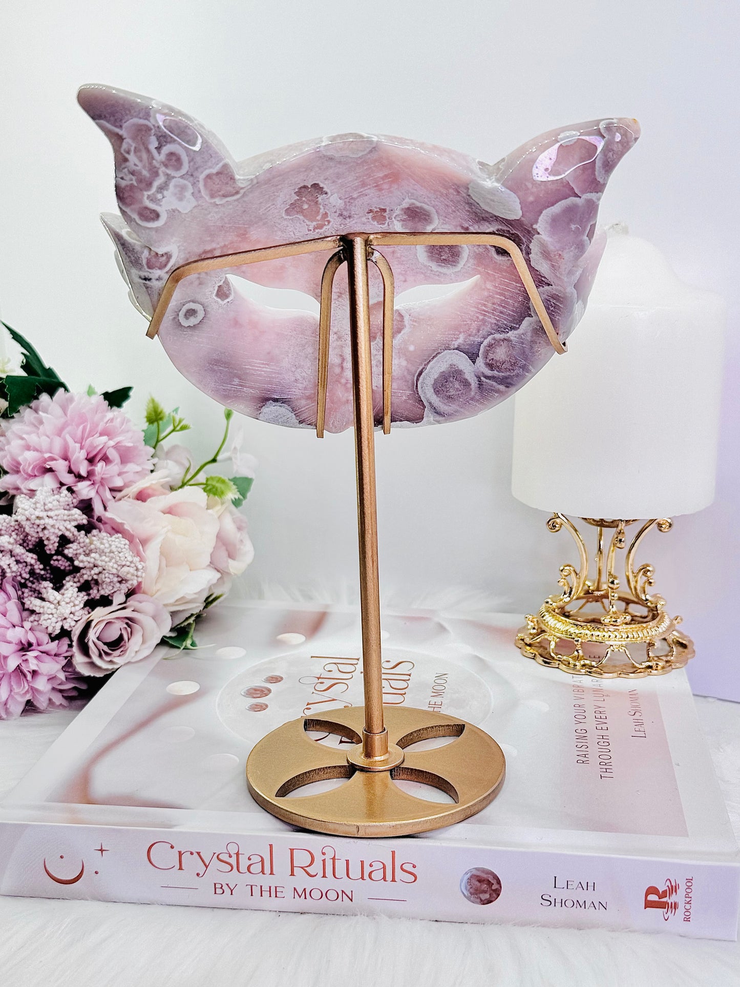 Wowww!!!!! Absolutely Incredible Large 20cm (Inc Stand) High Grade Pink Amethyst Cat Mask On Gold Stand