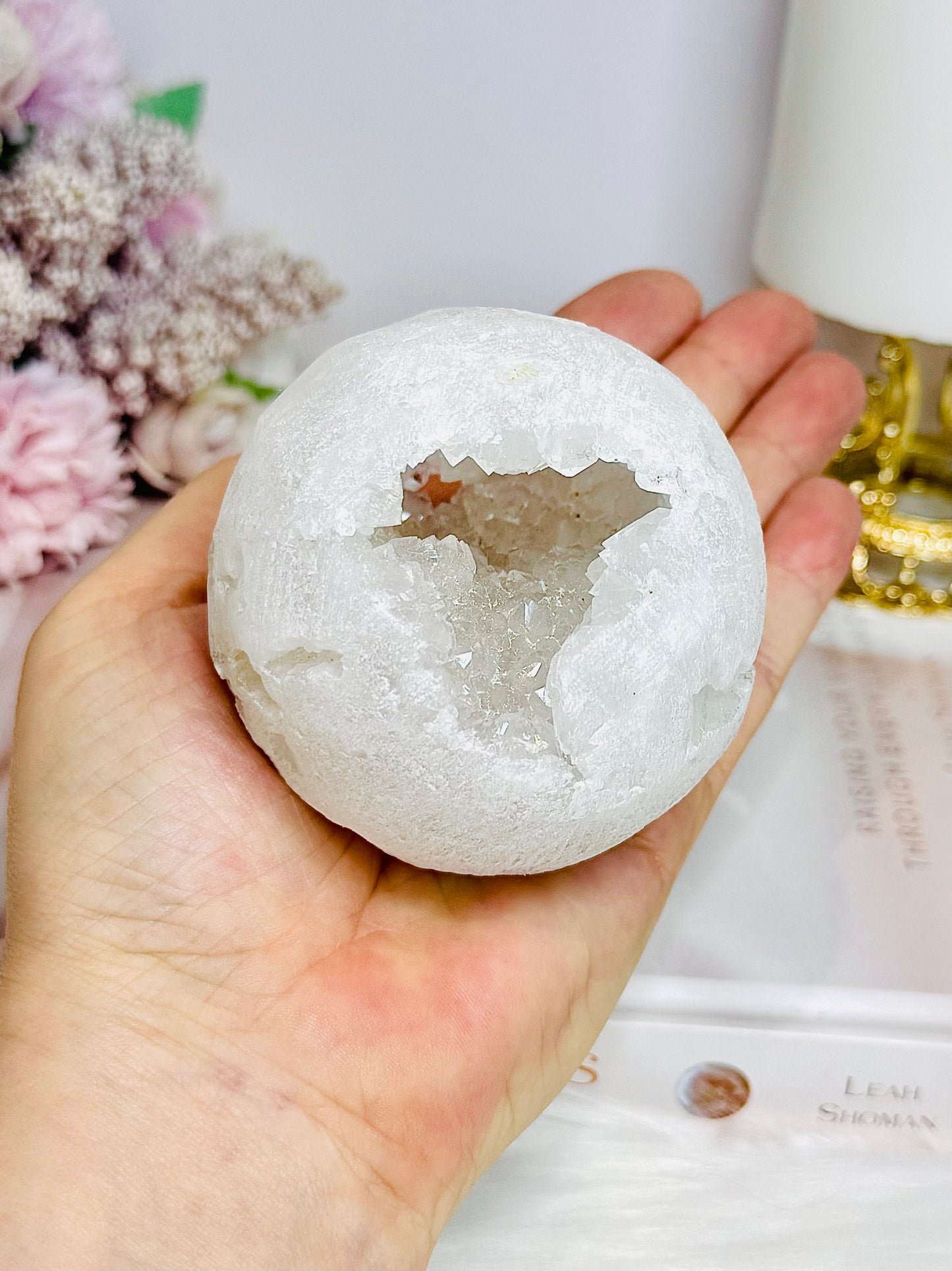 Large Moroccan Quartz Druzy Sphere On Stand 401g
