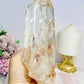 High Grade Clear Quartz Twin | Double Tower with Rainbows on Stand 18.5cm 961g