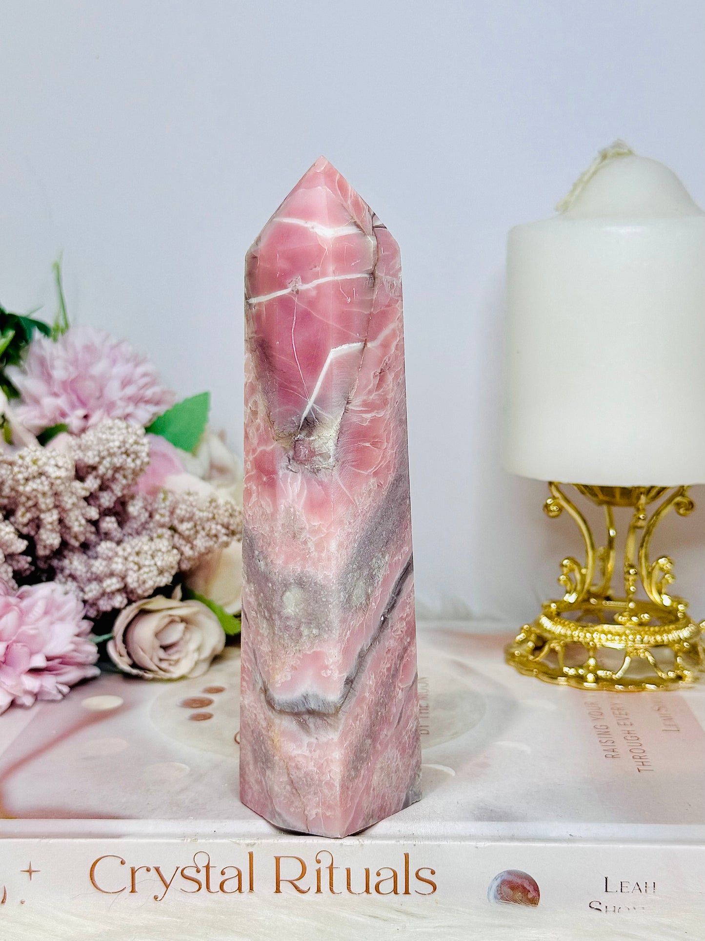 Natural Pink Opal Carved Tower 15cm