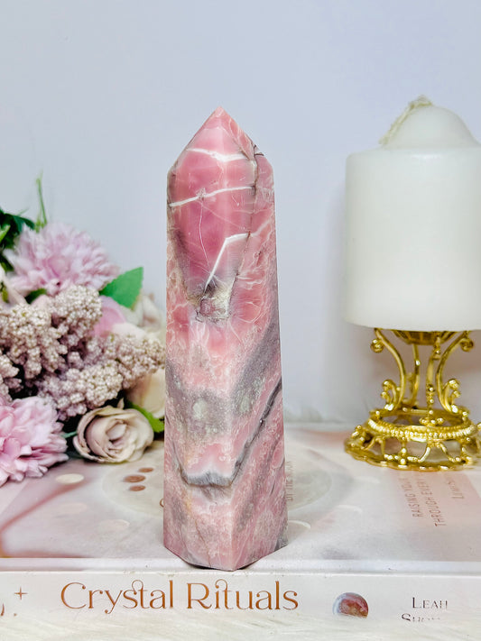 Natural Pink Opal Carved Tower 15cm