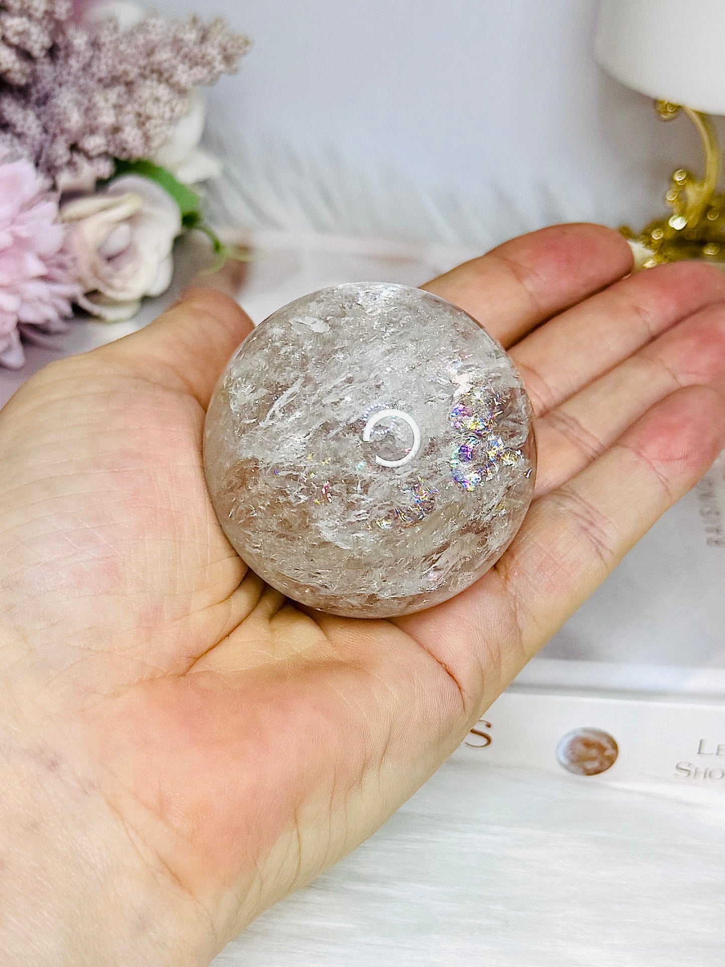 High Grade Light Smokey Quartz Sphere with Rainbows on Stand 186g