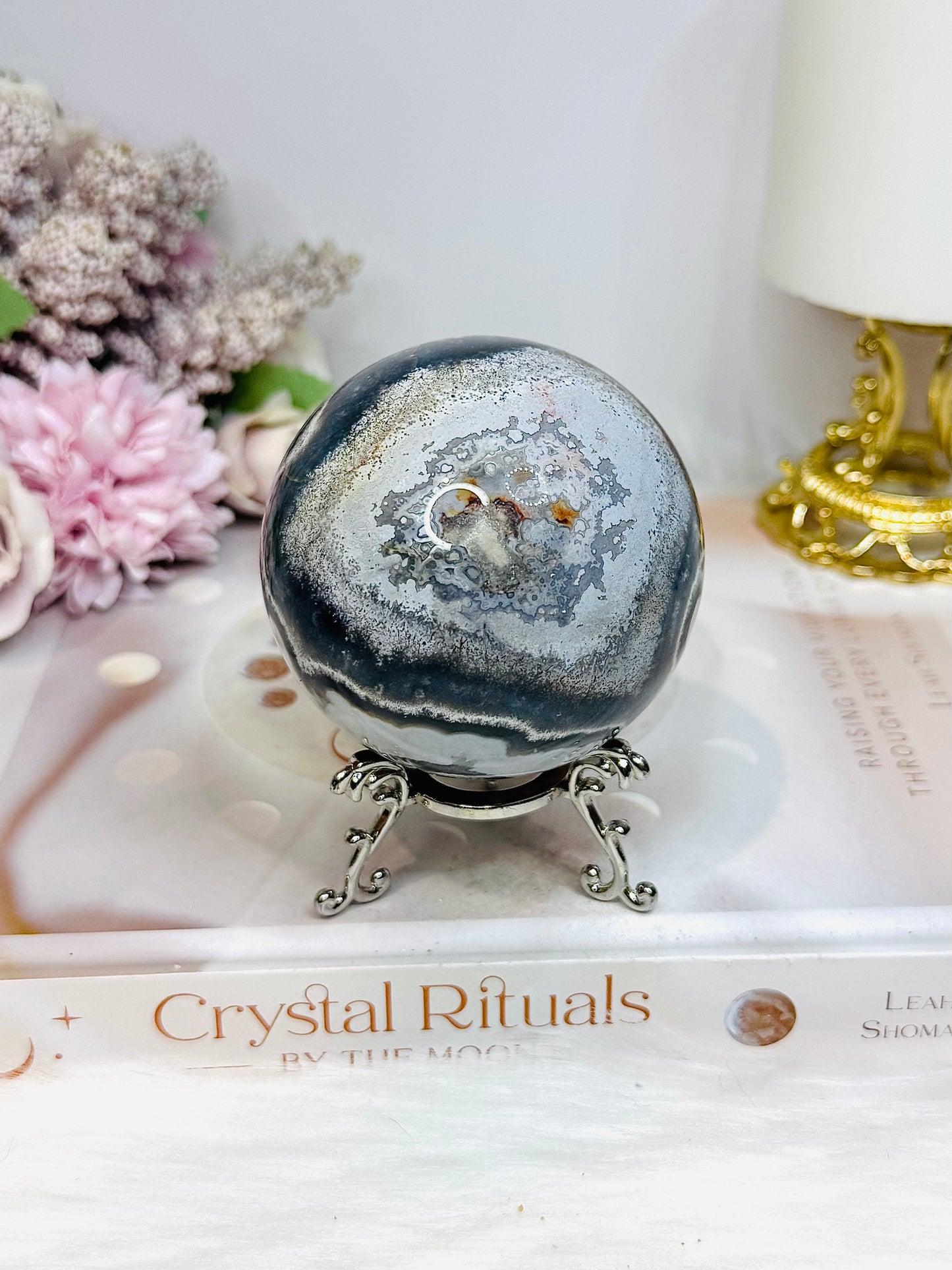 Large Mexican Crazy Lace Agate Druzy Sphere On Stand 425g