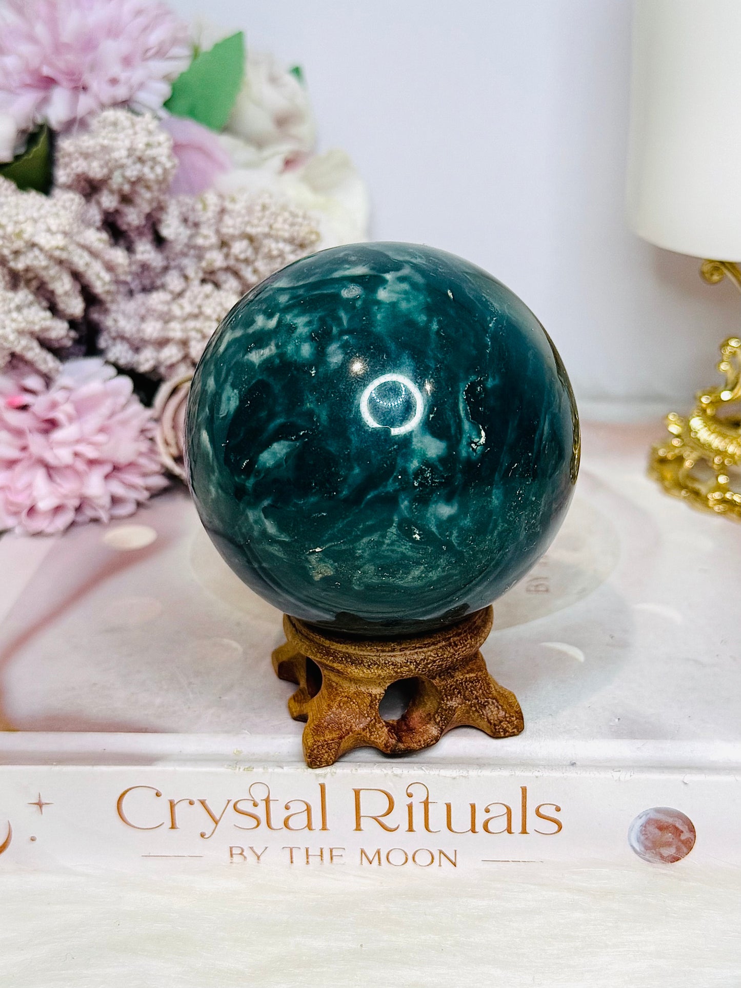 Large Green Jasper Sphere On Stand 432g