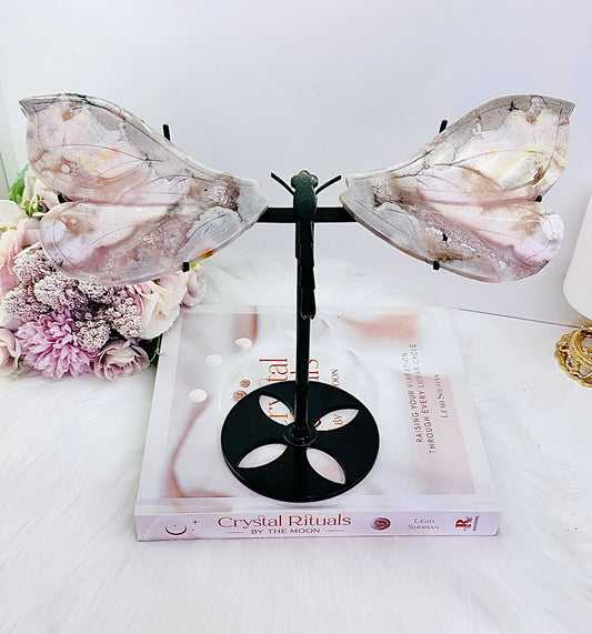 Masterpiece!!! Huge 27cm x 22cm Pink Amethyst Druzy Dragonfly Wings on Stand ~ Just Divine
