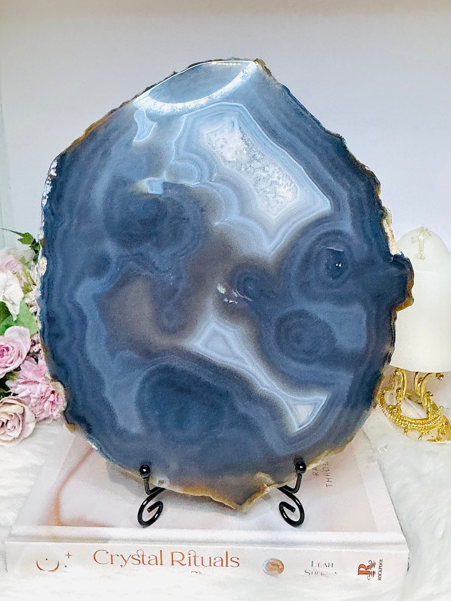 Huge Agate Polished Slab on Stand 25cm 1.5KG