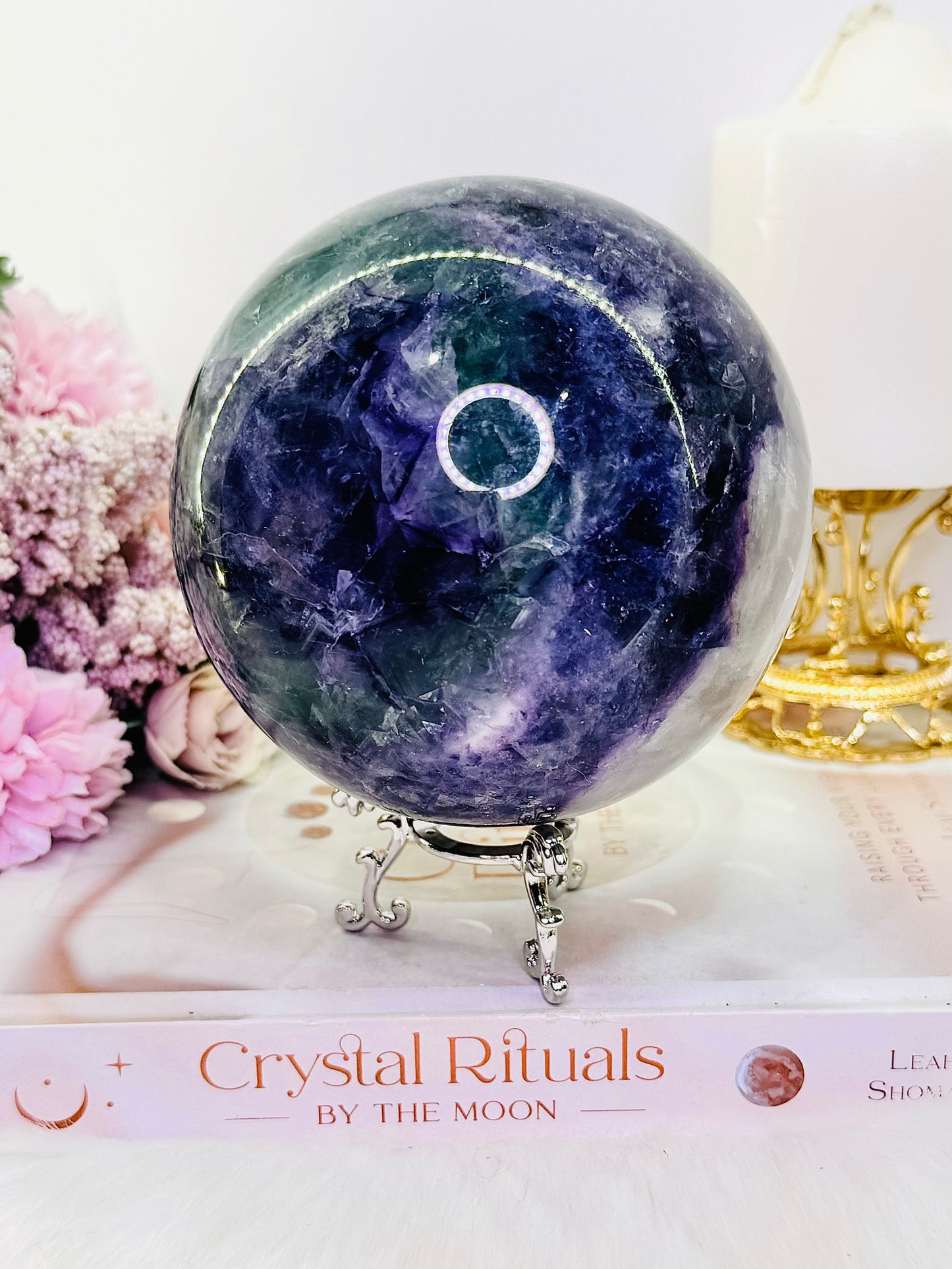 Huge Gorgeous 1.93KG Purple & Green Fluorite Sphere On Stand