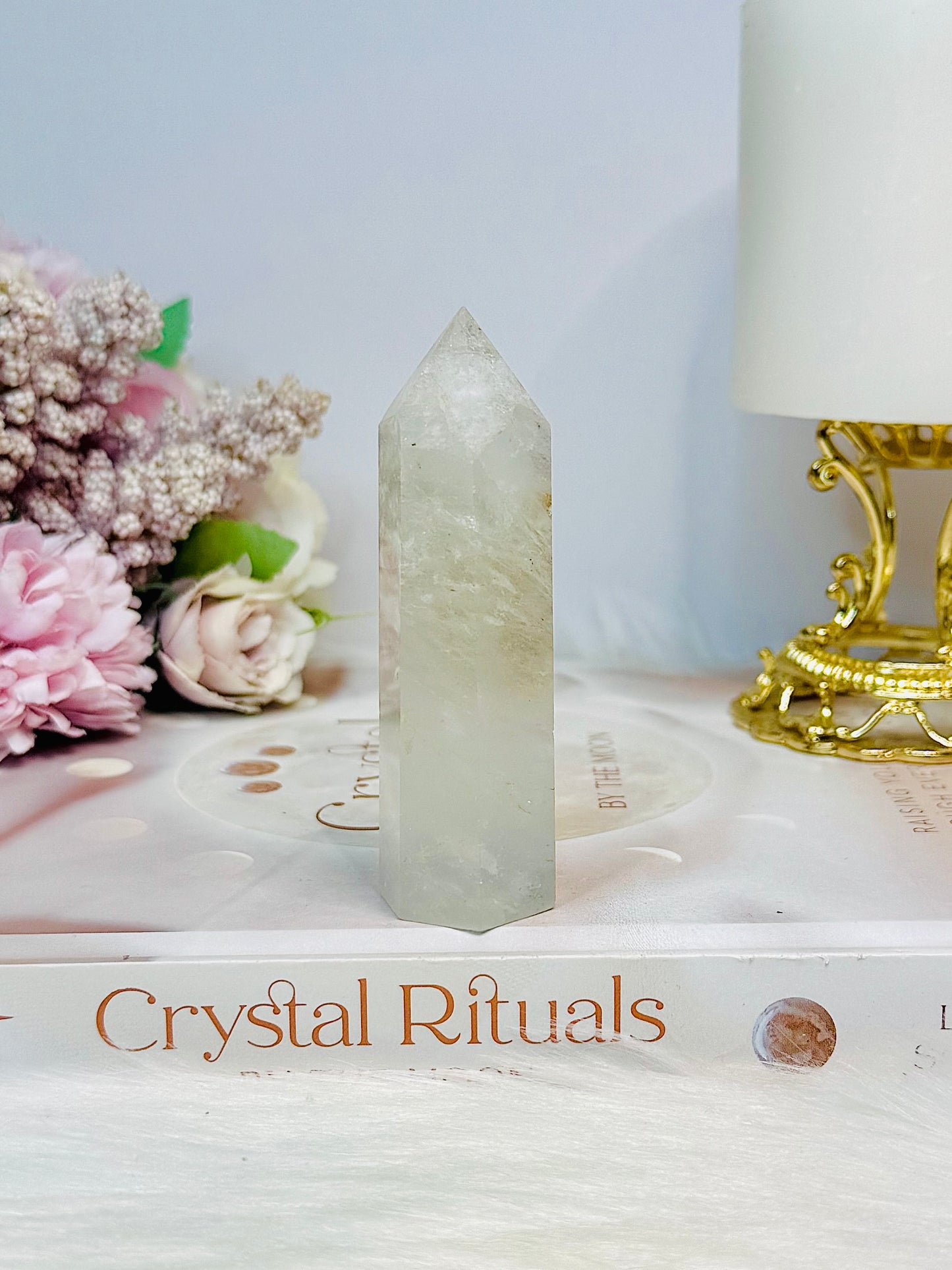 Clear Quartz Tower with Garden Quartz Inclusion 8.5cm