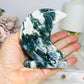 Moss Agate Druzy Moon On Stand 9.5cm 243g