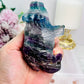 Beautiful Carved Rainbow Fluorite Bear 368grams