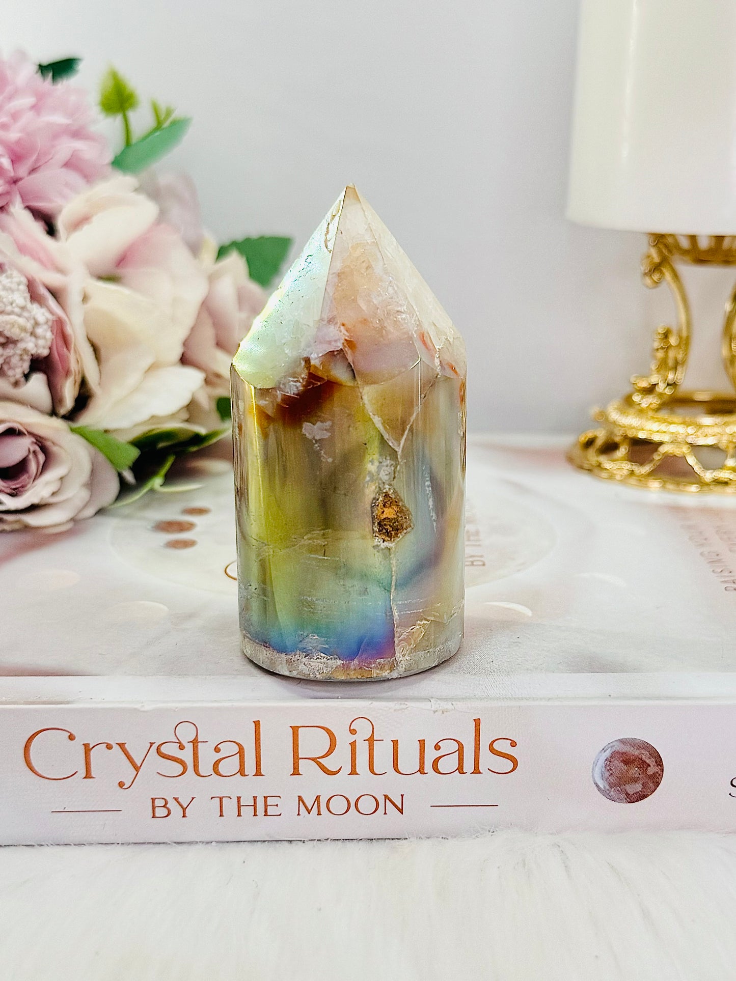 Gorgeous 8cm Angel Aura Druzy Agate Cylinder | Tower