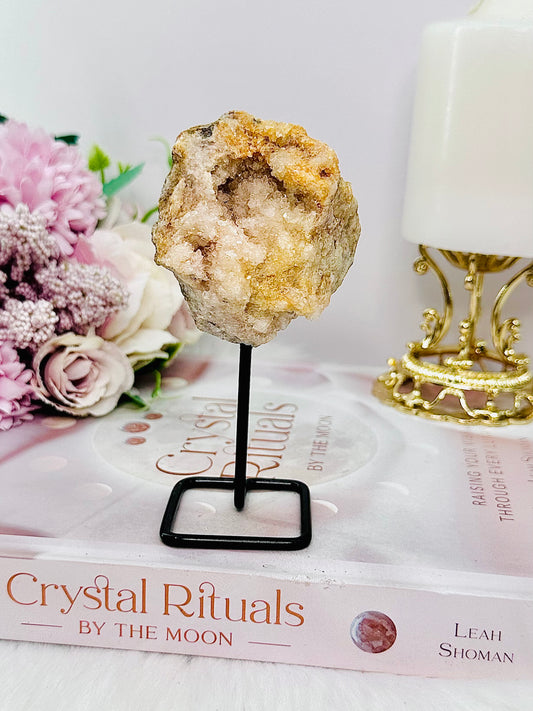 Gorgeous Pink Amethyst Natural Raw Druzy Geode On Stand From Brazil 12cm