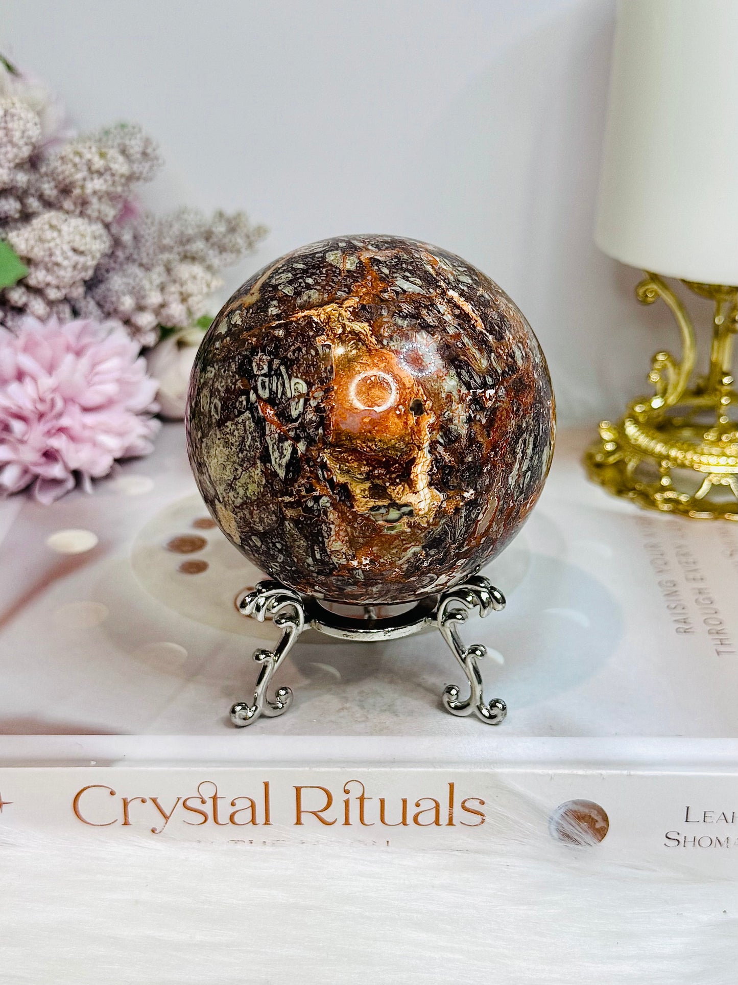 Large Money Agate Sphere on Stand 432g