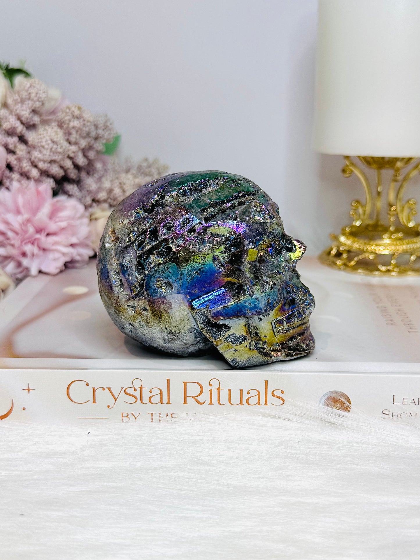 Large Druzy Aura Sphalerite Carved Skull 8cm 425g