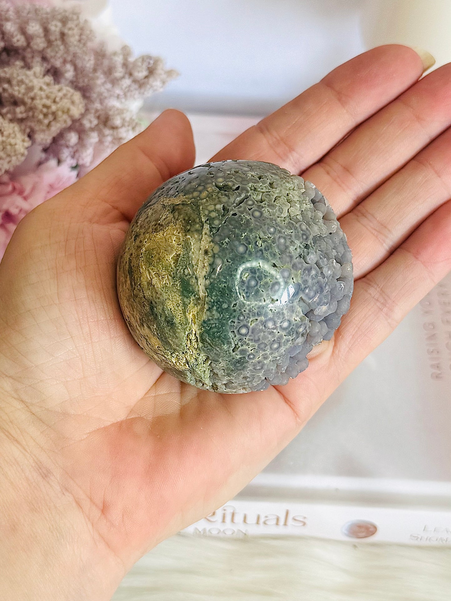 Gorgeous Natural Grape Agate Sphere 229grams On Stand