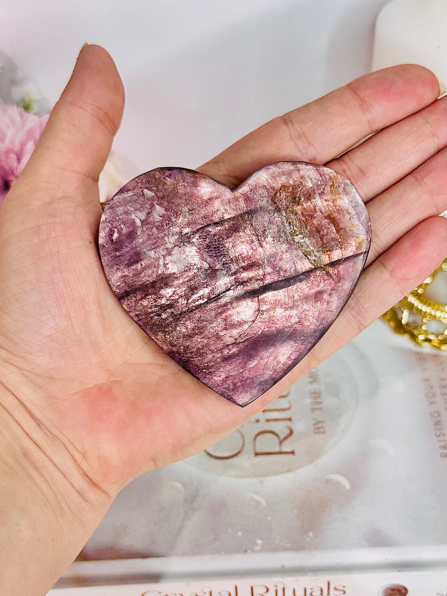 Divine Large 8cm Purple Mica Shiny Heart On Stand