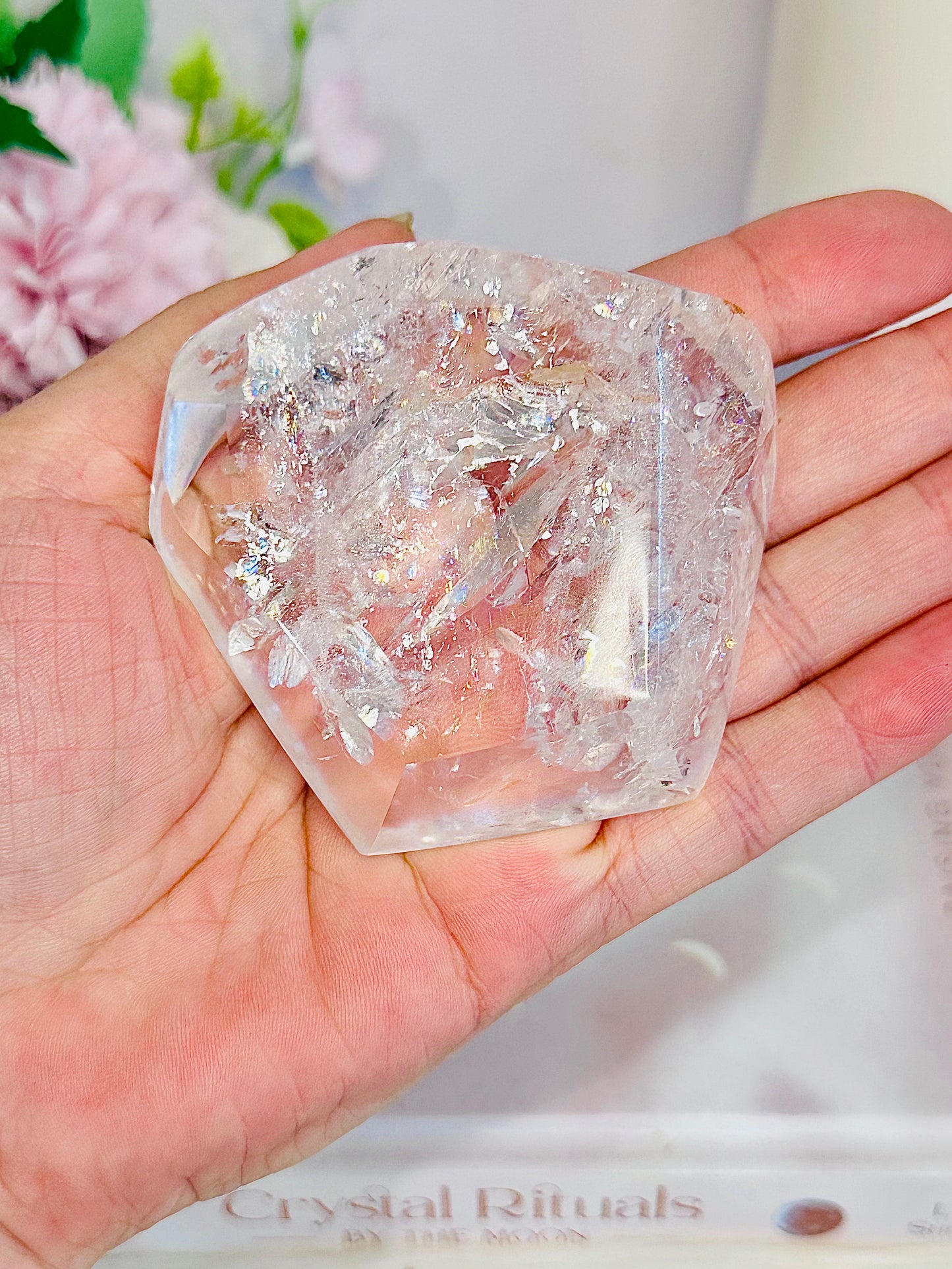 Truly Spectacular High Grade Clear Quartz Freeform Full of Stunning Rainbows on Silver Stand from Brazil 10cm 254grams
