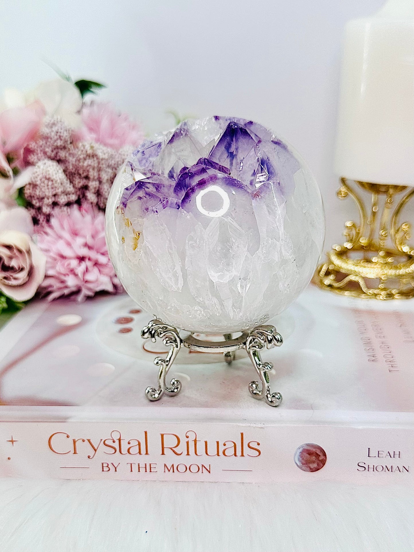 Absolutely Exquisite!!! Large Classy & Fabulous 654gram Druzy Amethyst Quartz Sphere On Stand With Rainbows ~ From Brazil ~ Note: Sphere has been discontinued as there is a slight chip on tip of druzy point